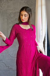 Amaris Mellow Rose Chikankari Kurta Set (Set of 3)